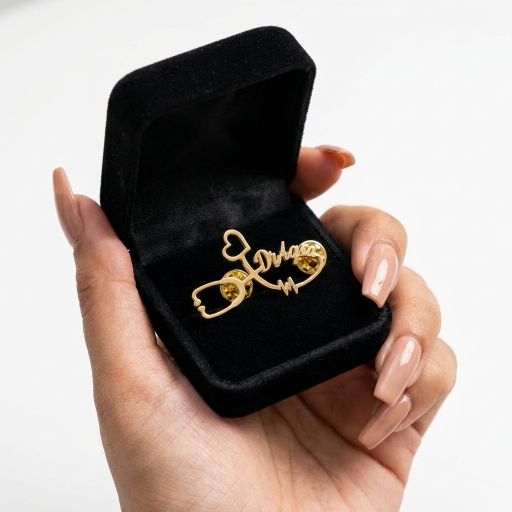 Heartbeat Stethoscope Custom Name Pin