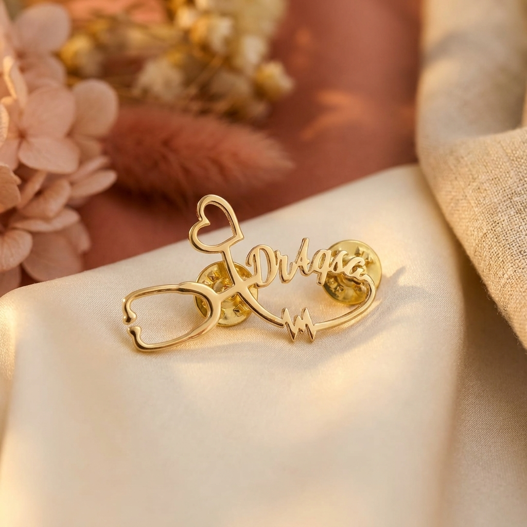 Heartbeat Stethoscope Custom Name Pin