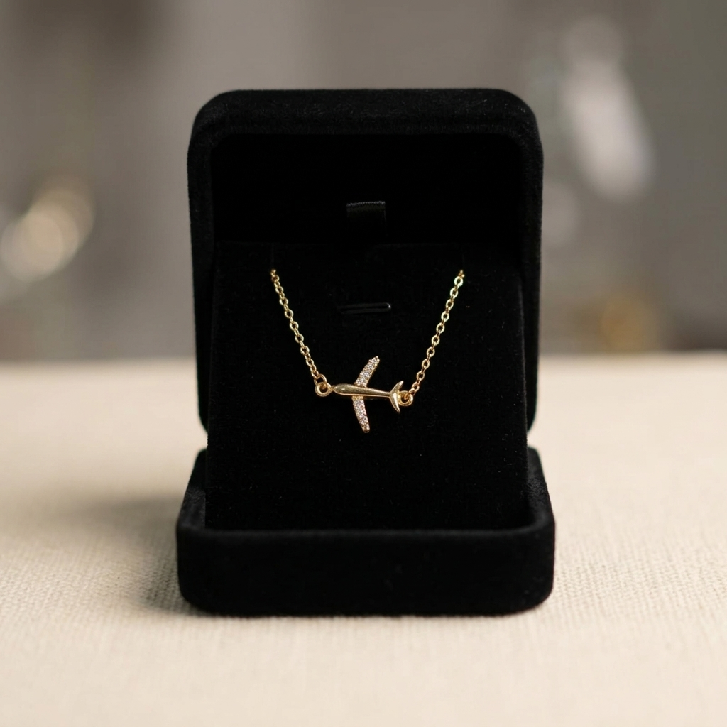 18K Gold Plated CZ Airplane Bracelet For Women (6 Inches + 2" ext)