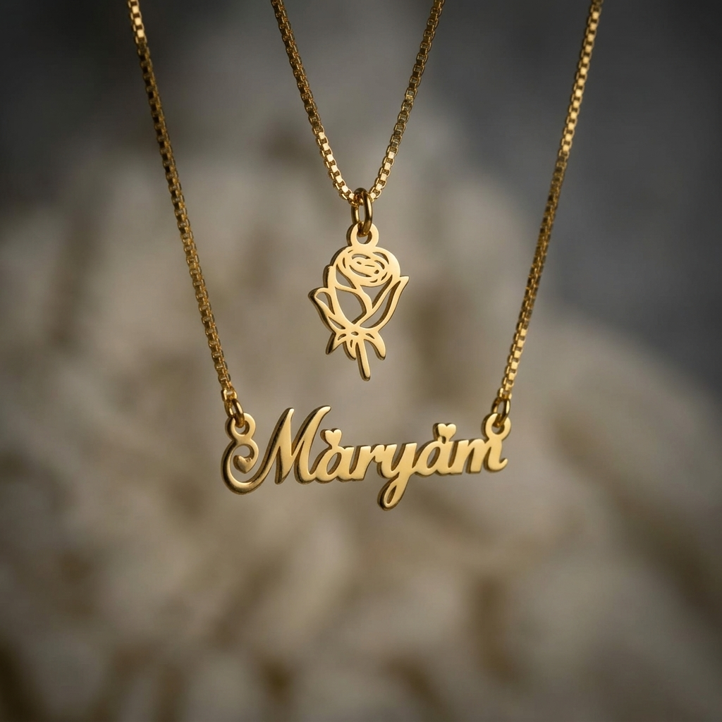Double Chain Rose Name Necklace