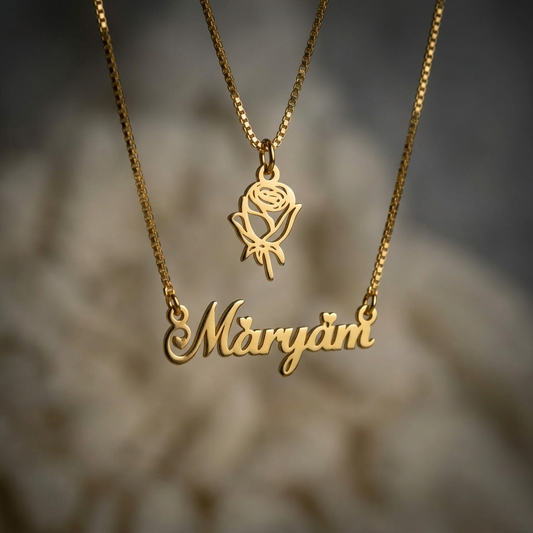 Double Chain Rose Name Necklace