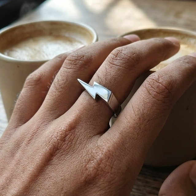 Minimal Lightning Bolt Signet Ring