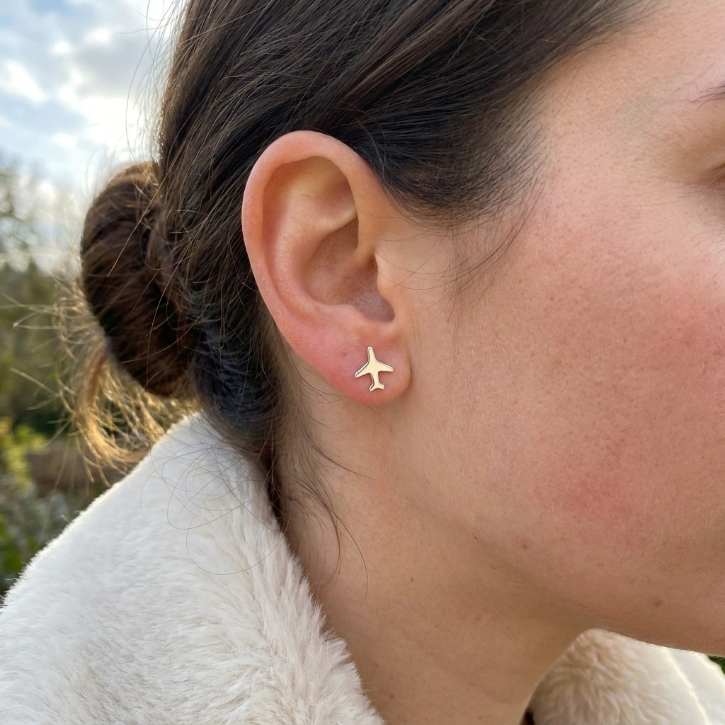 Minimal Airplane Stud Earrings For Women - 18K Gold Plated