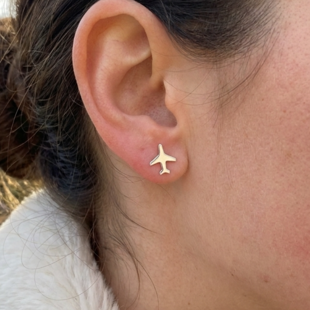 Minimal Airplane Stud Earrings For Women - 18K Gold Plated