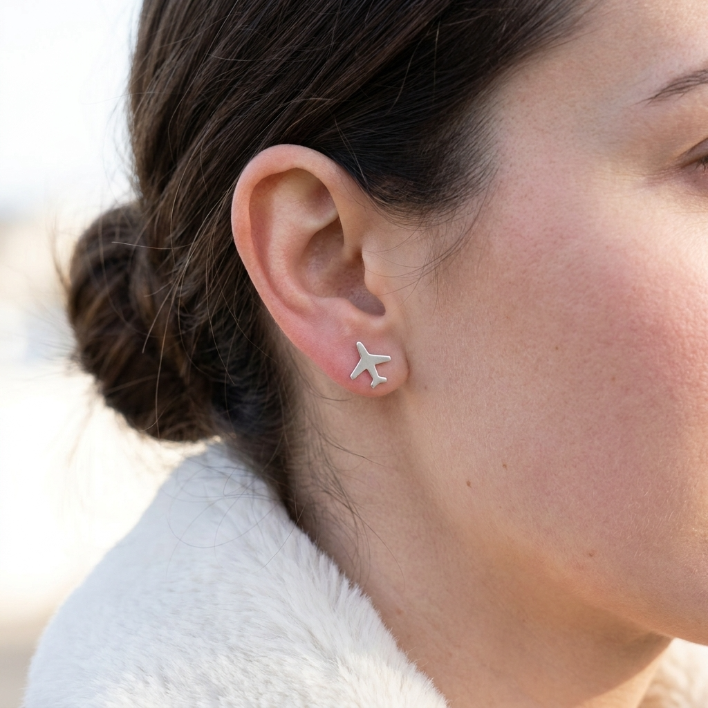 Minimal Airplane Stud Earrings For Women - 18K Gold Plated