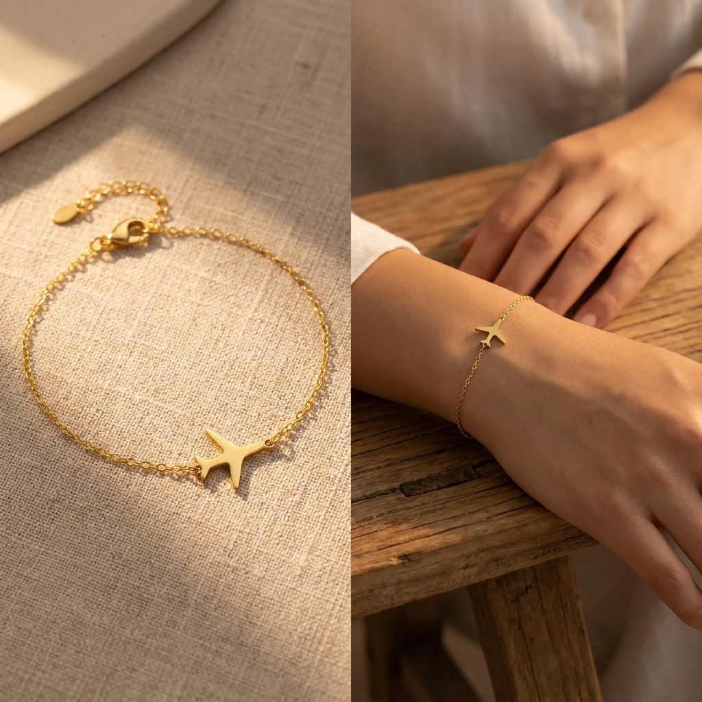 Dainty Airplane Bracelet For Women - 18K Gold Plated ✈