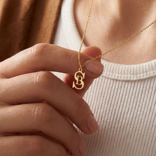 Inter Initial Chain Tiny Alphabet Couple Necklace For Women - Chain Size 18 Inches