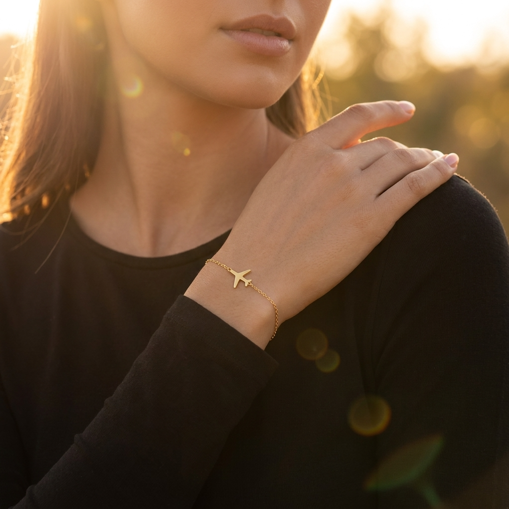 Dainty Airplane Bracelet For Women - 18K Gold Plated ✈
