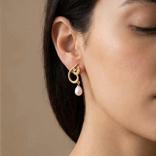 Arabic Initial Pearl Drop Earrings