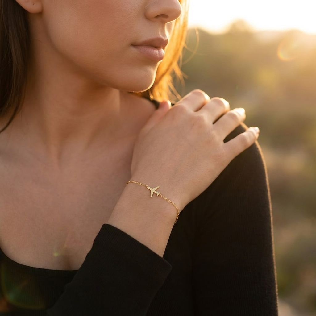 Dainty Airplane Bracelet For Women - 18K Gold Plated ✈