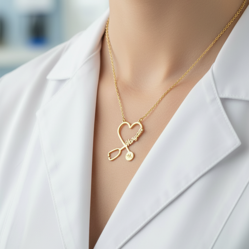 Heart Stethoscope Custom Name Necklace