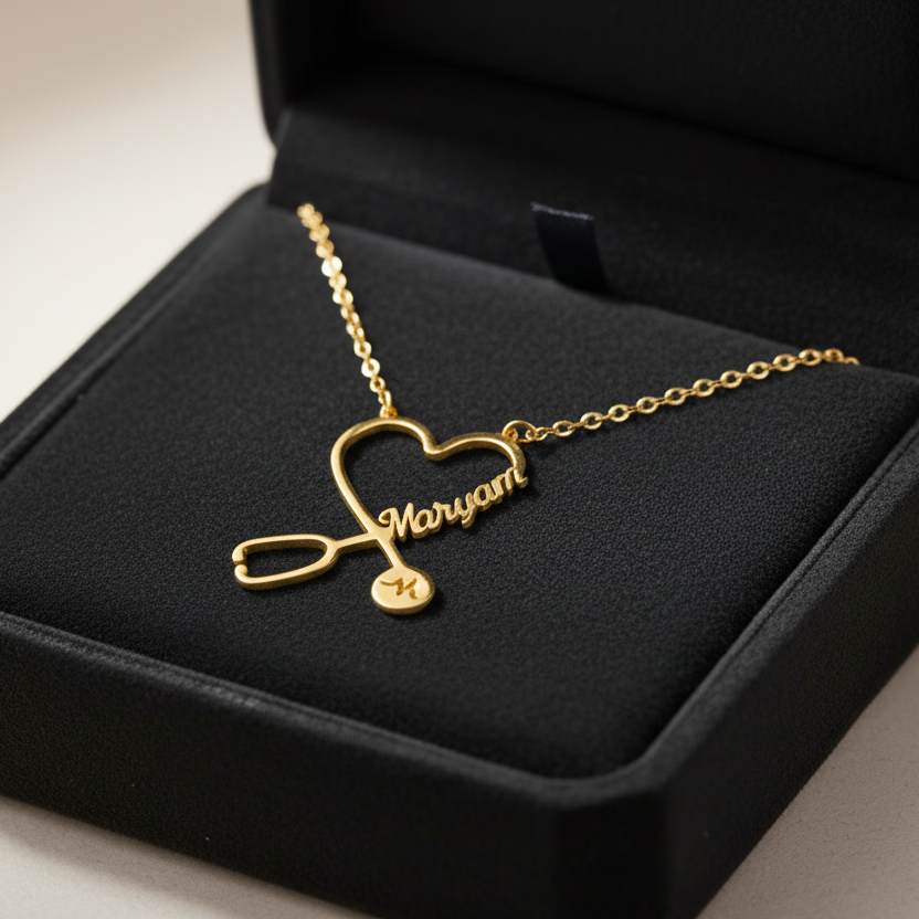 Heart Stethoscope Custom Name Necklace