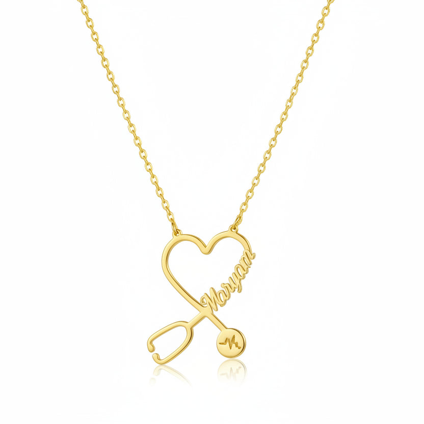 Heart Stethoscope Custom Name Necklace