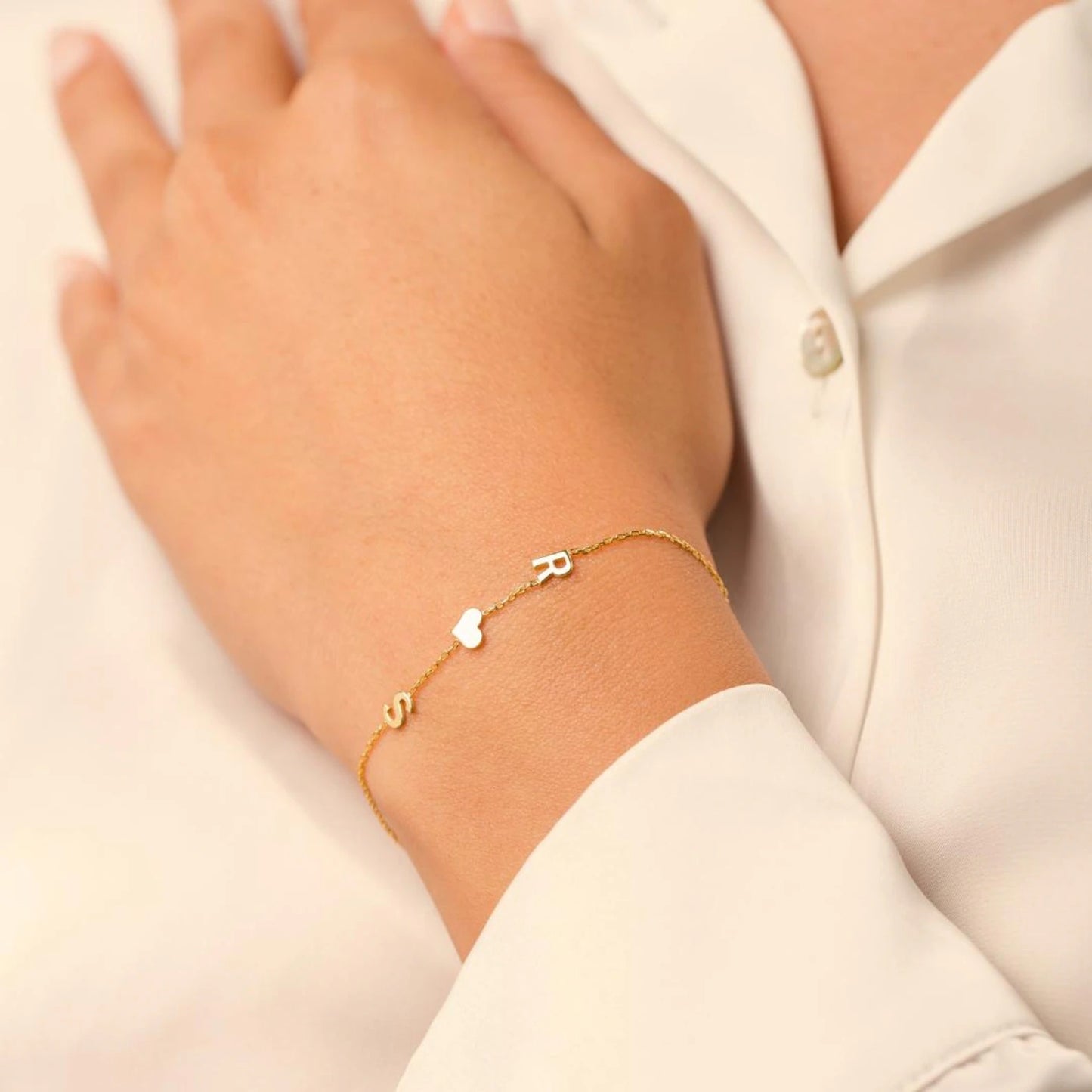 Two Initial Heart Tiny Alphabet Couple Chain Bracelet For Women