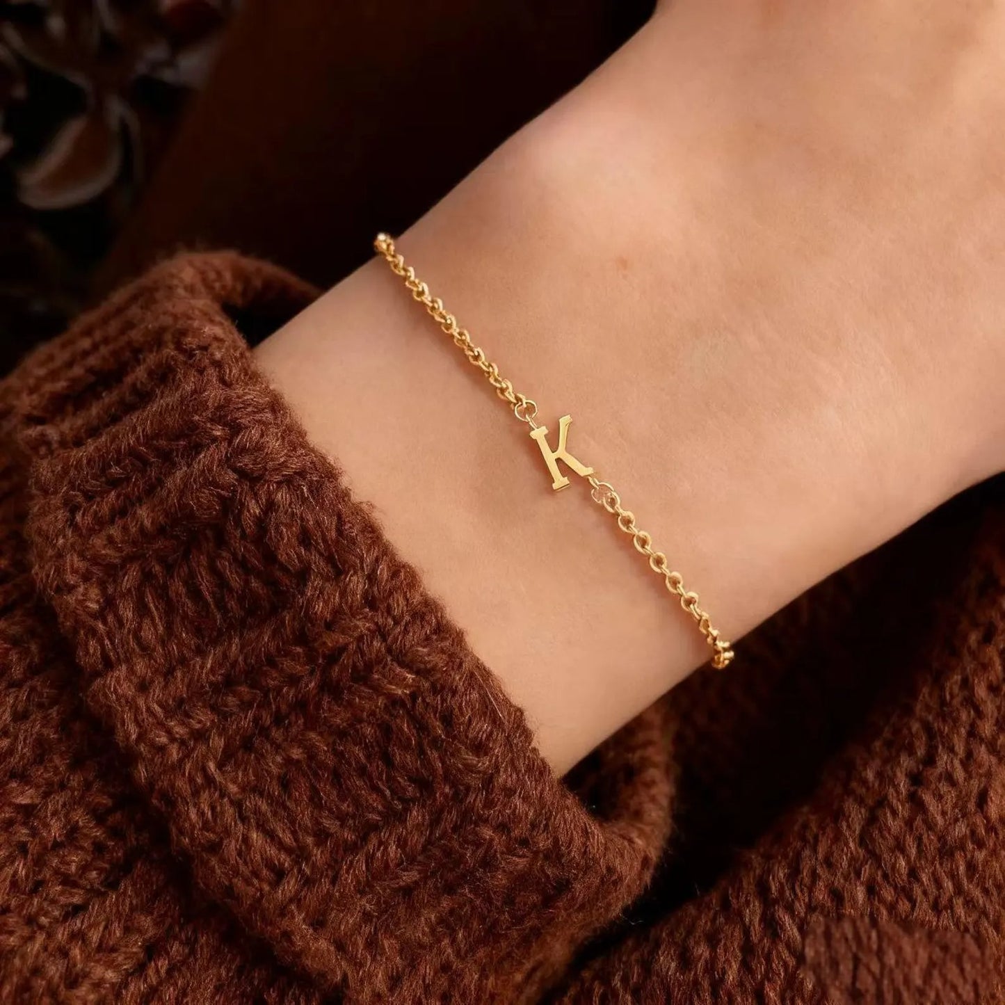 Single Initial Tiny Alphabet Chain Bracelet For Women