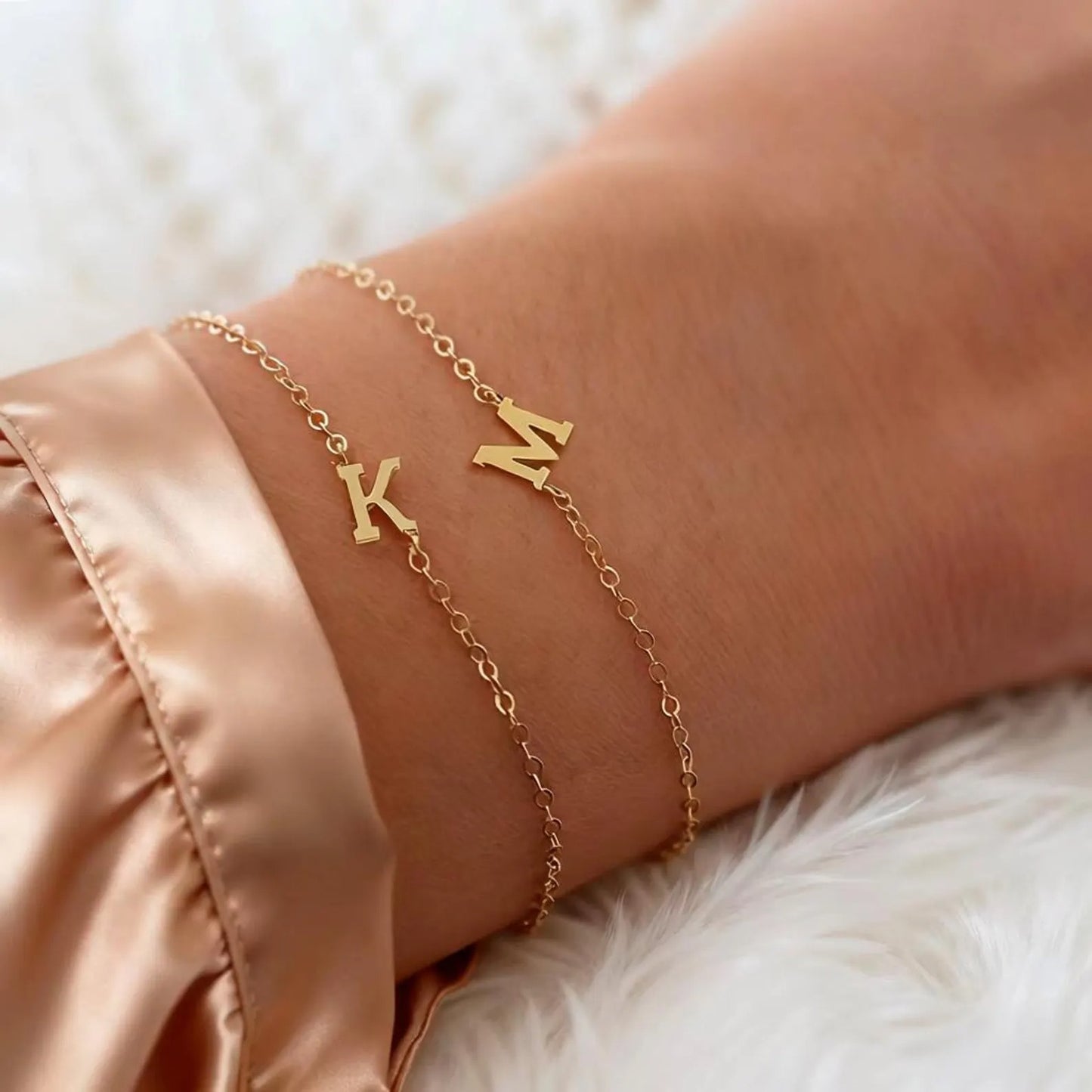 Single Initial Tiny Alphabet Chain Bracelet For Women