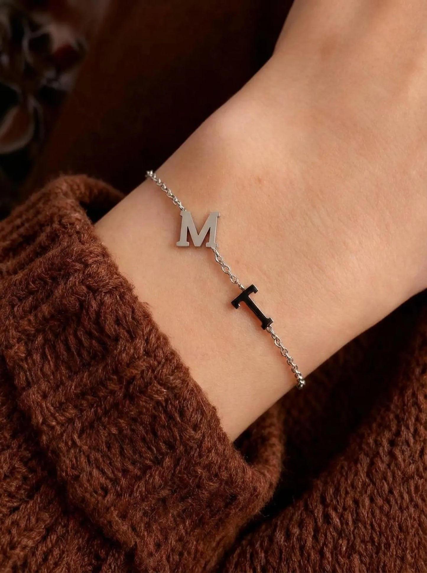 Single Initial Tiny Alphabet Chain Bracelet For Women