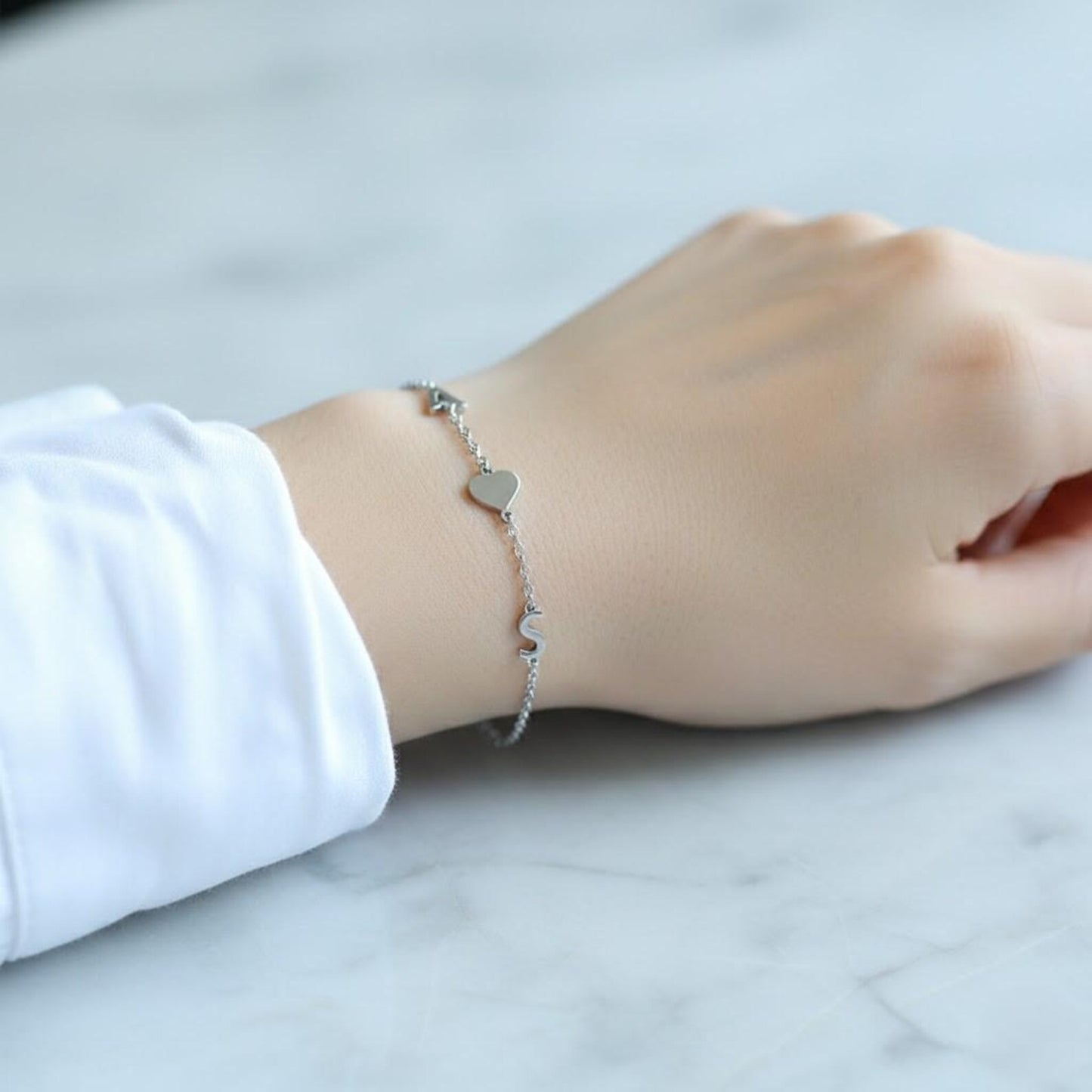 Two Initial Heart Tiny Alphabet Couple Chain Bracelet For Women