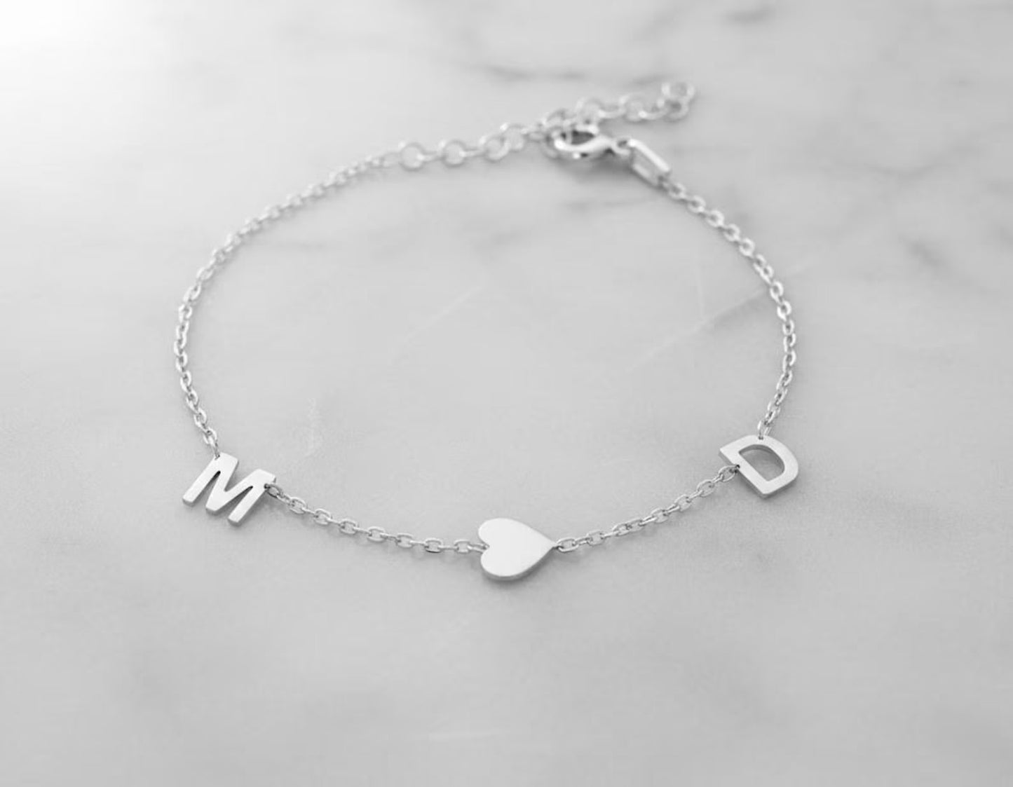 Two Initial Heart Tiny Alphabet Couple Chain Bracelet For Women