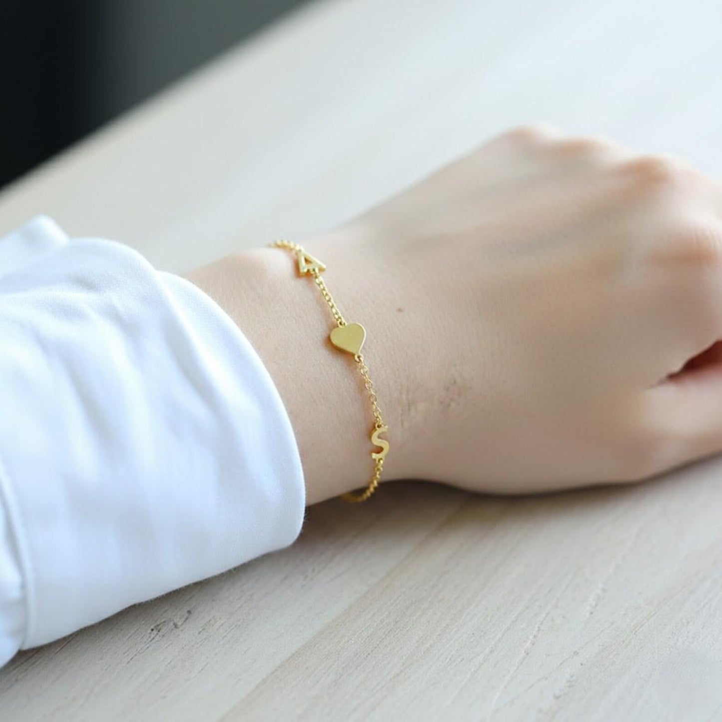 Two Initial Heart Tiny Alphabet Couple Chain Bracelet For Women