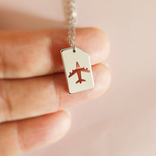 18K Gold Plated Minimalist Airplane Tag Necklace - Unisex