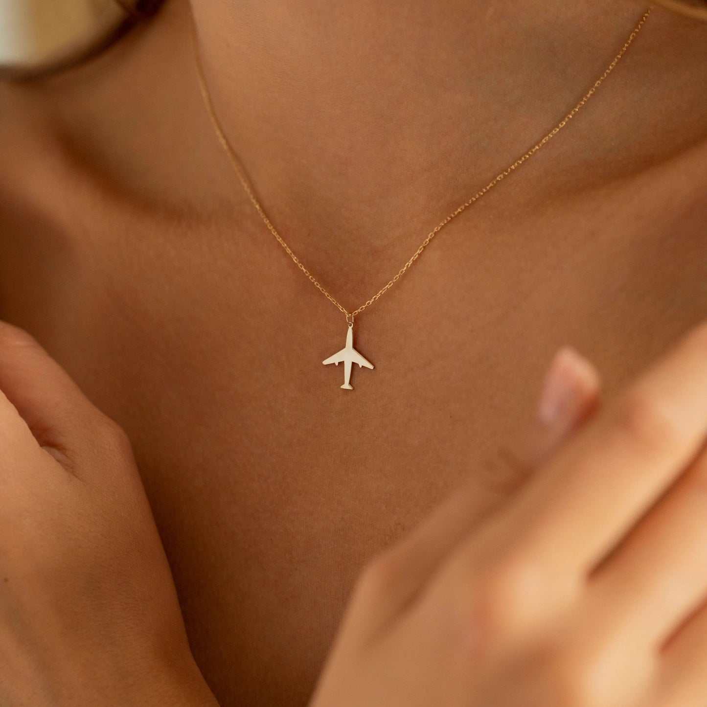 18K Gold Plated Dainty Charm Airplane Necklace For Women
