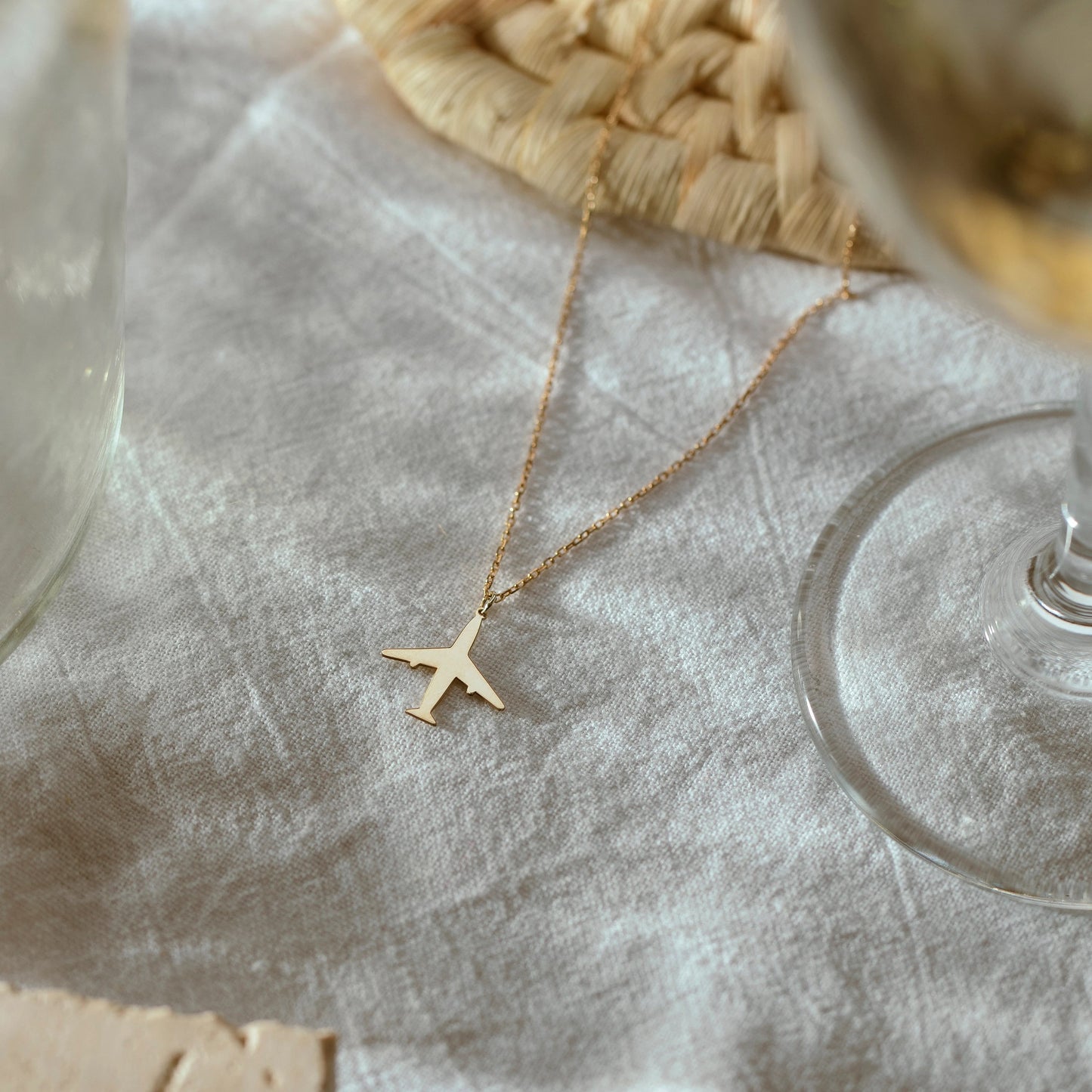 18K Gold Plated Dainty Charm Airplane Necklace For Women