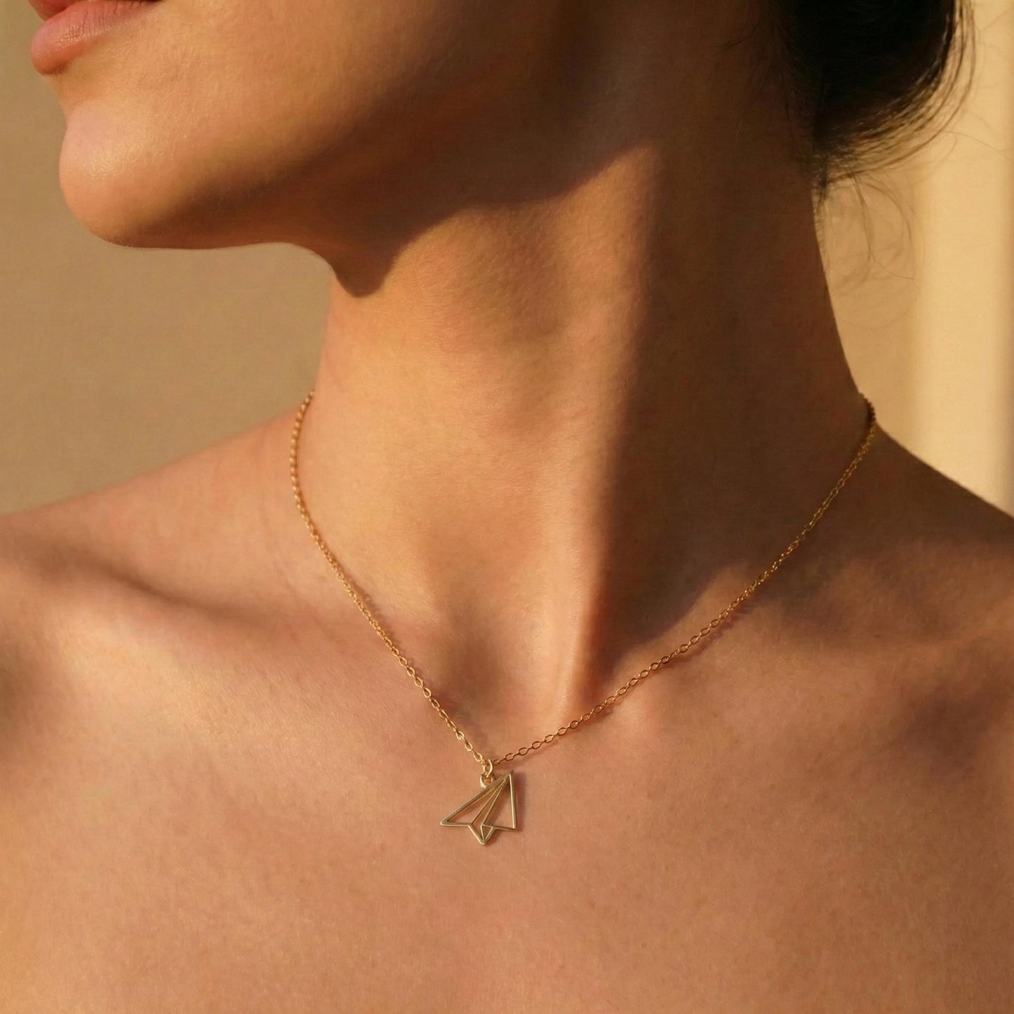 18K Gold Plated Boho Paper Plane Necklace For Women - Airplane Necklace