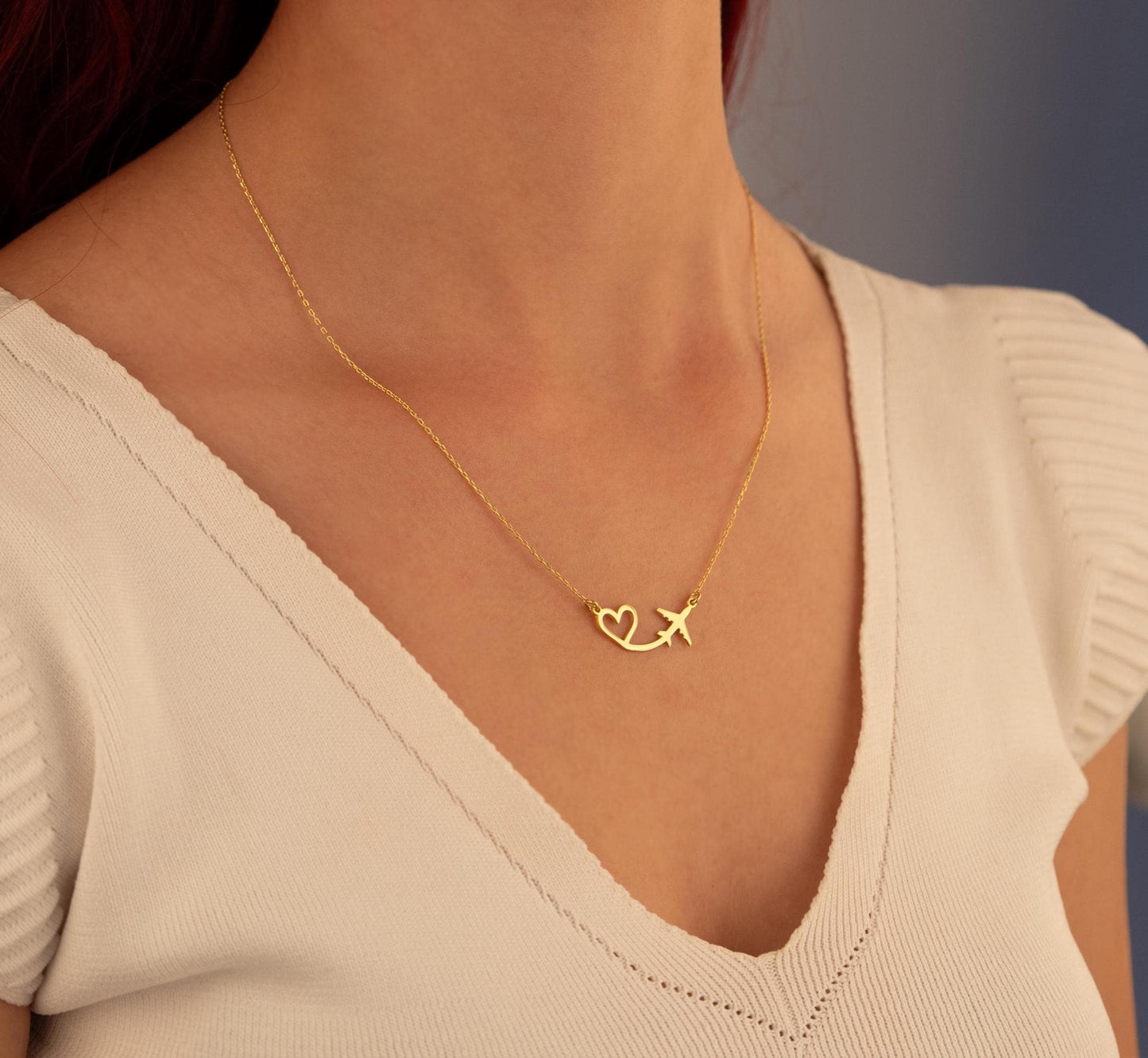 Heart Stream Airplane Necklace For Women