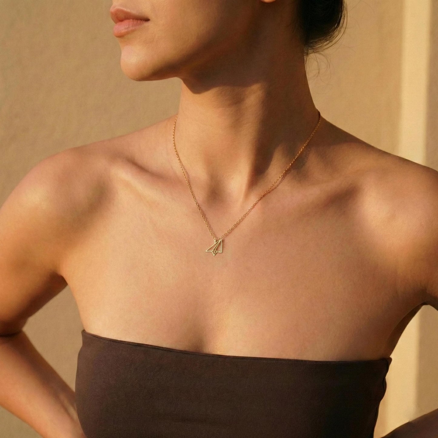 18K Gold Plated Boho Paper Plane Necklace For Women - Airplane Necklace