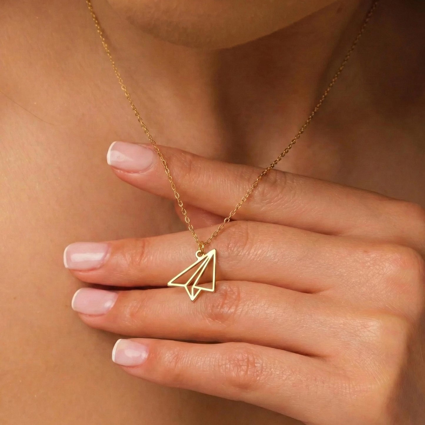 18K Gold Plated Boho Paper Plane Necklace For Women - Airplane Necklace