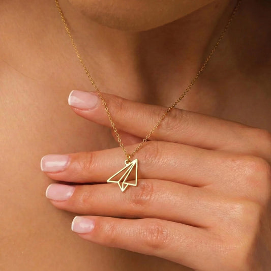 18K Gold Plated Boho Paper Plane Necklace For Women - Airplane Necklace