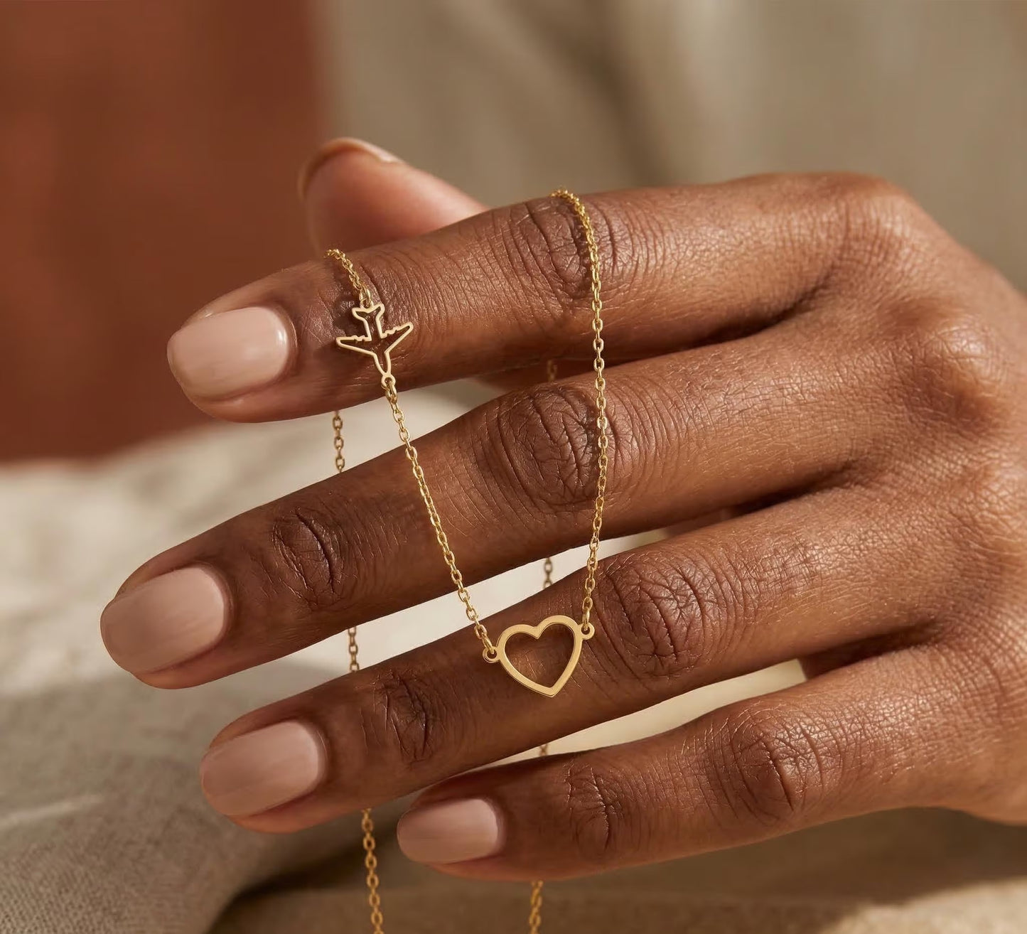 18K Goldplated Boho Airplane & Heart Necklace For Women