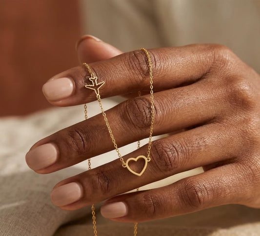 18K Goldplated Boho Airplane & Heart Necklace For Women