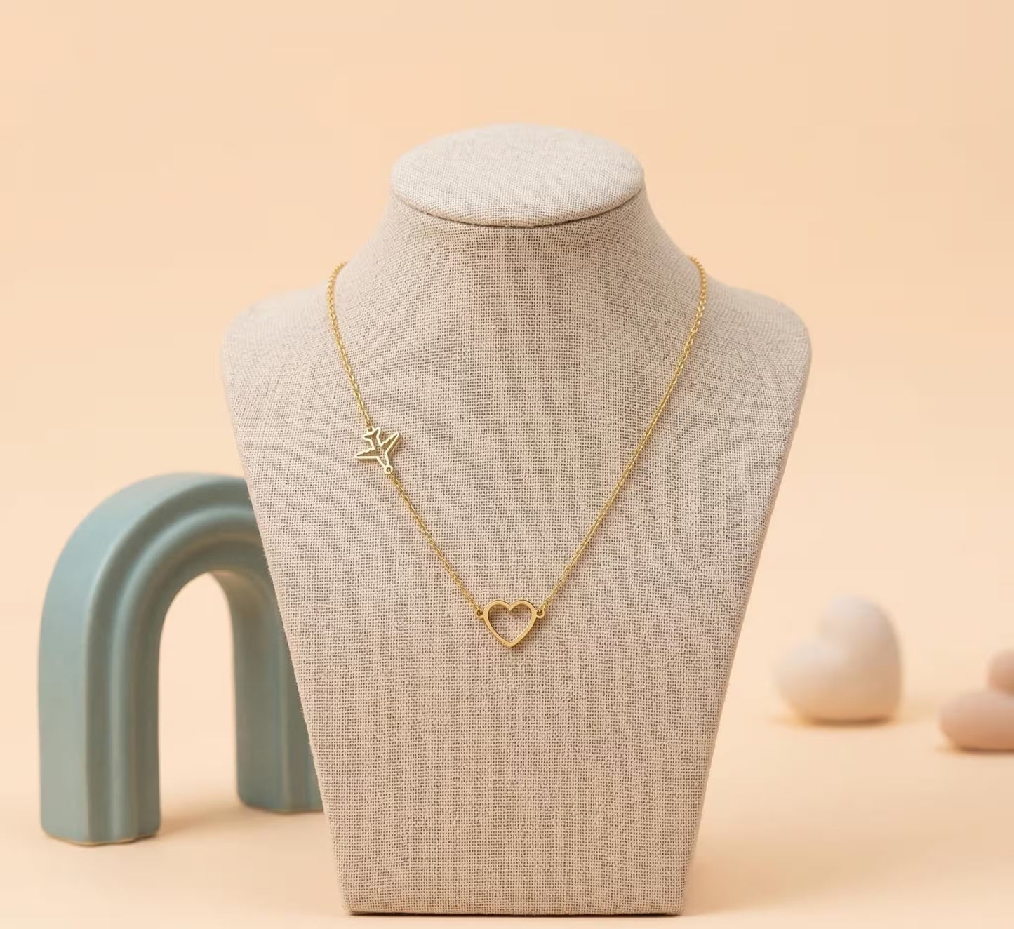 18K Goldplated Boho Airplane & Heart Necklace For Women