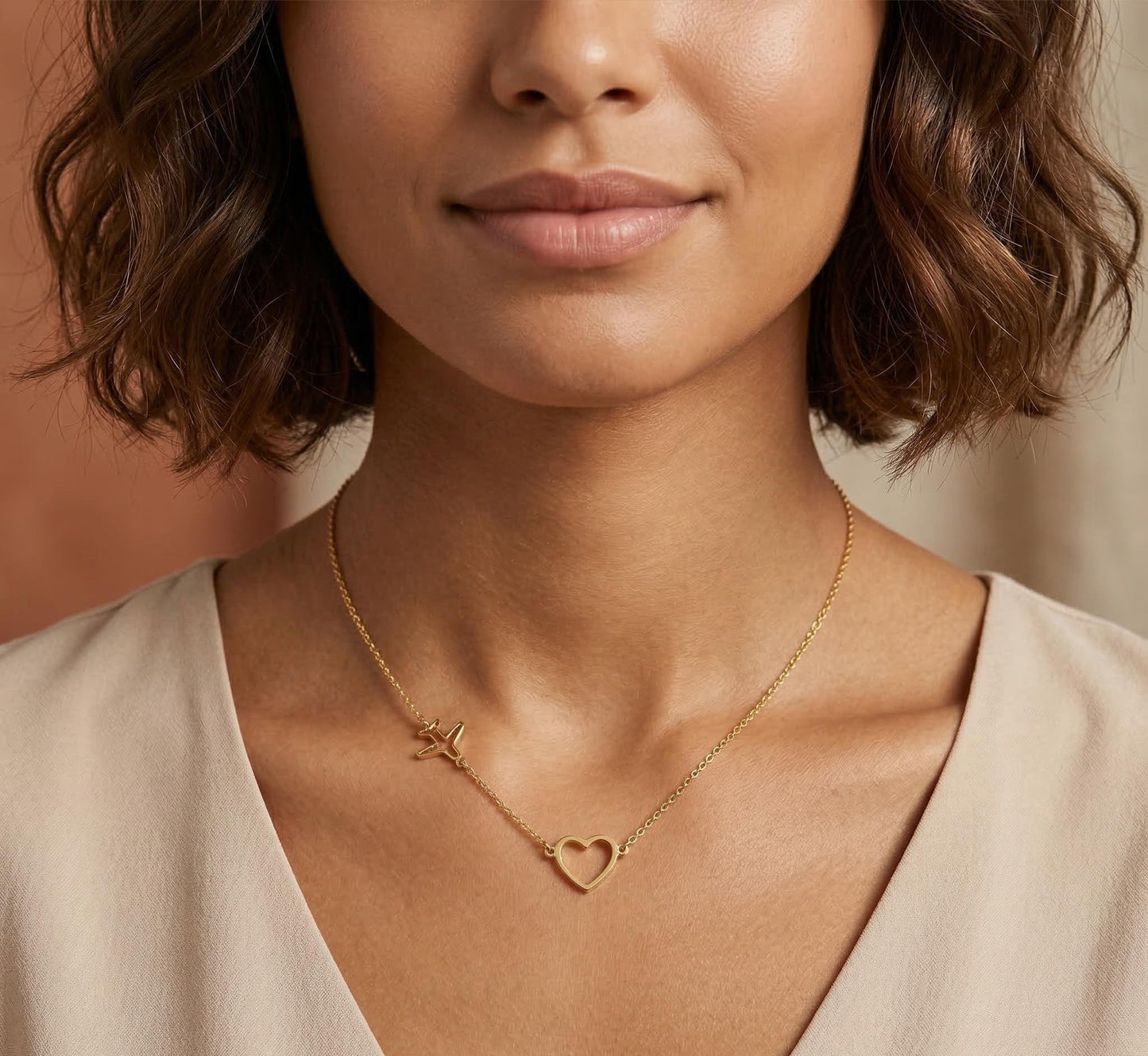 18K Goldplated Boho Airplane & Heart Necklace For Women
