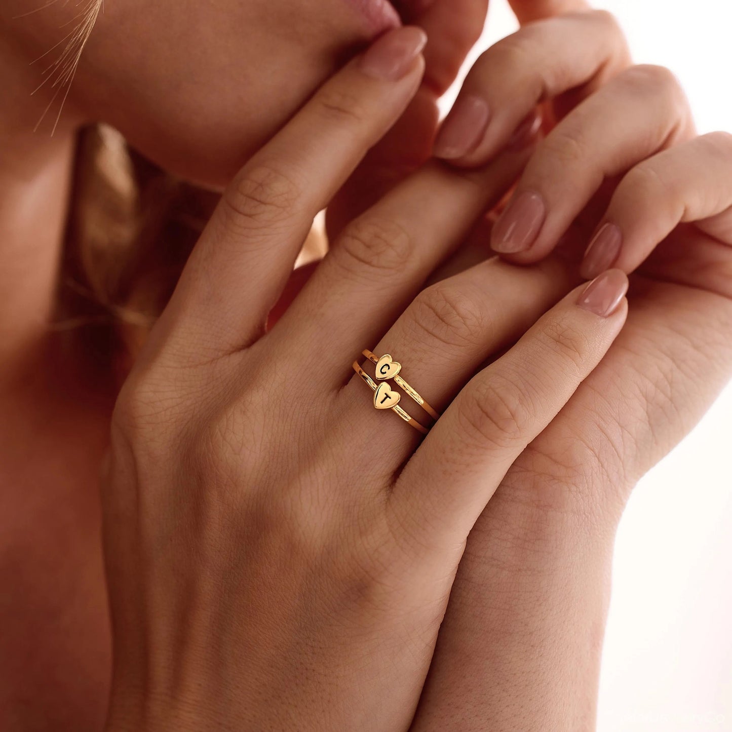 Heart Dainty Initial Ring